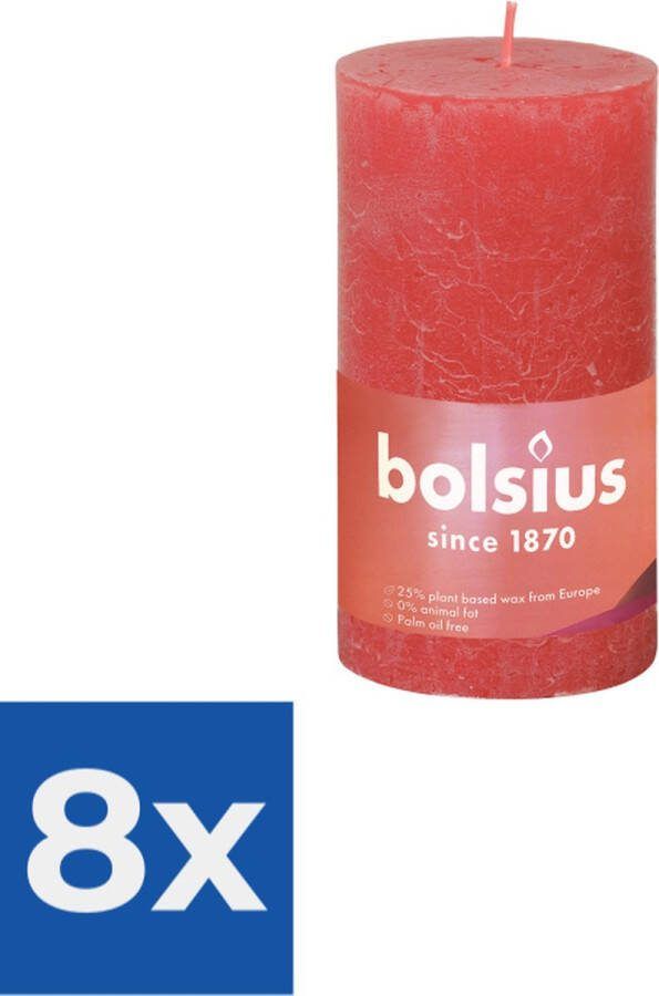 Bolsius Stompkaars Blossom Pink Ø68 mm Hoogte 13 cm Roze 60 branduren Voordeelverpakking 8 stuks