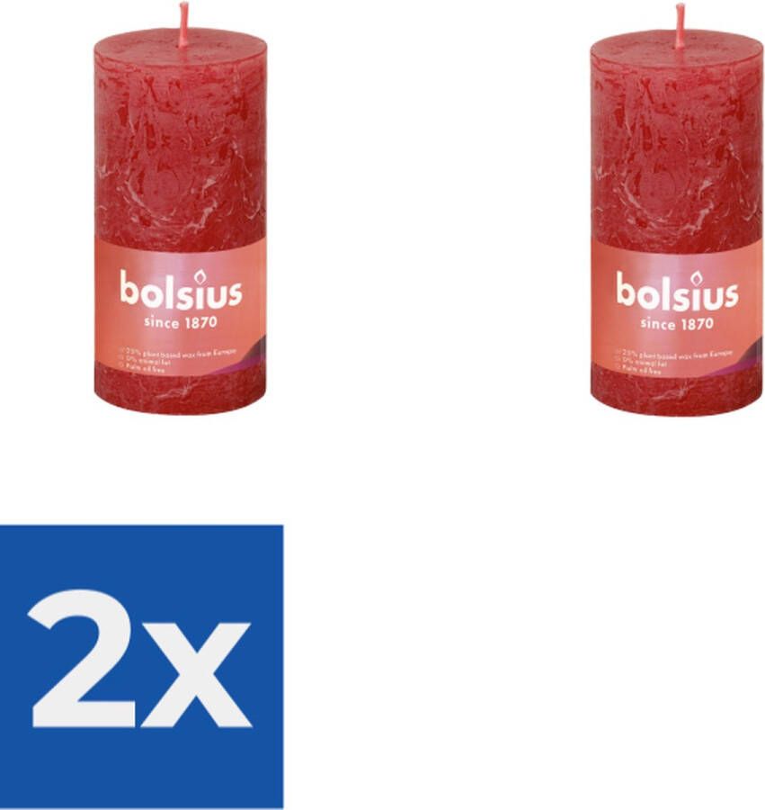 Bolsius Stompkaars Delicate Red Ø50 mm Hoogte 10 cm Rood 30 branduren Voordeelverpakking 2 stuks