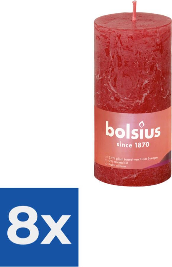 Bolsius Stompkaars Delicate Red Ø50 mm Hoogte 10 cm Rood 30 branduren Voordeelverpakking 8 stuks