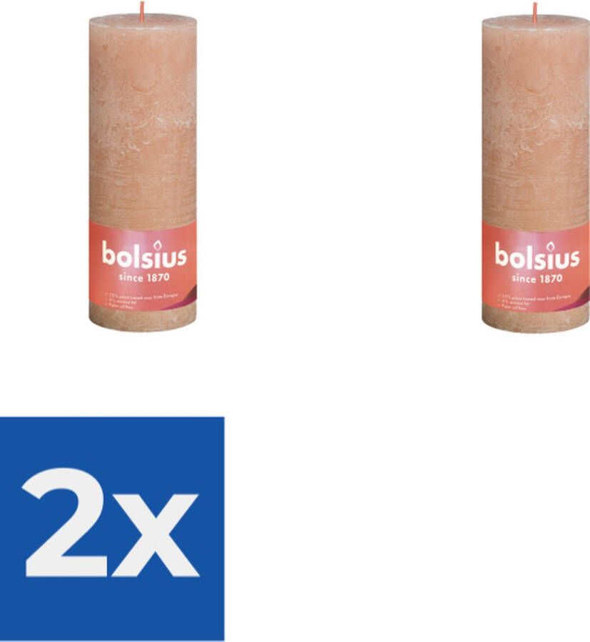 Bolsius Stompkaars Misty Pink Ø68 mm Hoogte 19 cm Roze Grijs 85 branduren Voordeelverpakking 2 stuks