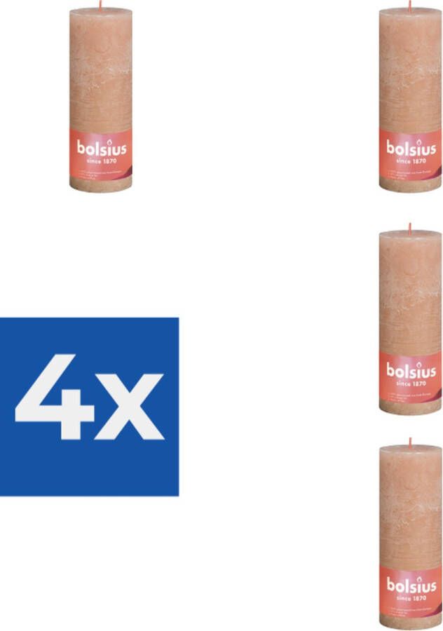 Bolsius Stompkaars Misty Pink Ø68 mm Hoogte 19 cm Roze Grijs 85 branduren Voordeelverpakking 4 stuks