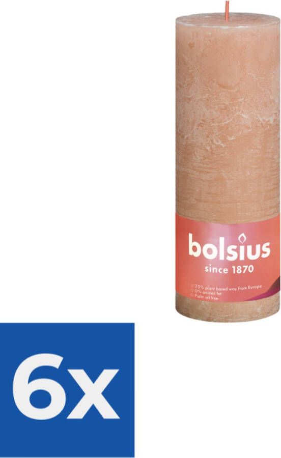 Bolsius Stompkaars Misty Pink Ø68 mm Hoogte 19 cm Roze Grijs 85 branduren Voordeelverpakking 6 stuks