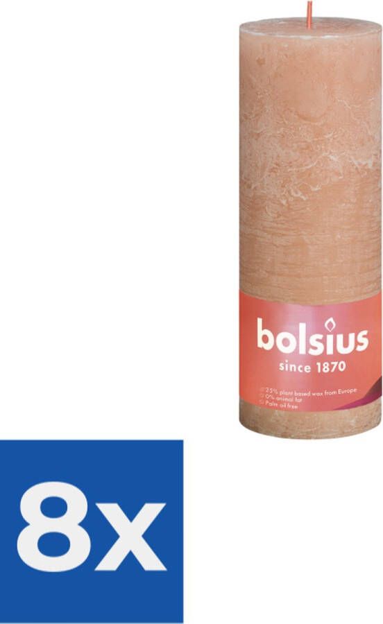 Bolsius Stompkaars Misty Pink Ø68 mm Hoogte 19 cm Roze Grijs 85 branduren Voordeelverpakking 8 stuks