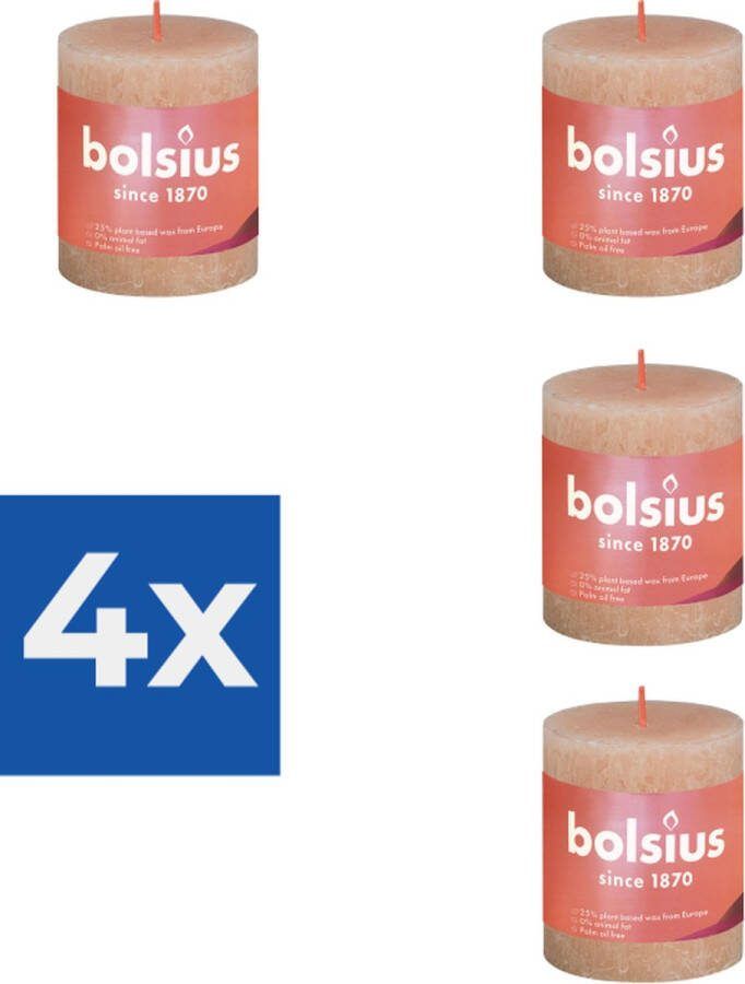 Bolsius Stompkaars Misty Pink Ø68 mm Hoogte 8 cm Roze Grijs 35 Branduren Voordeelverpakking 4 stuks