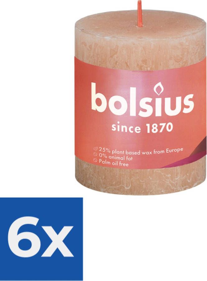 Bolsius Stompkaars Misty Pink Ø68 mm Hoogte 8 cm Roze Grijs 35 Branduren Voordeelverpakking 6 stuks