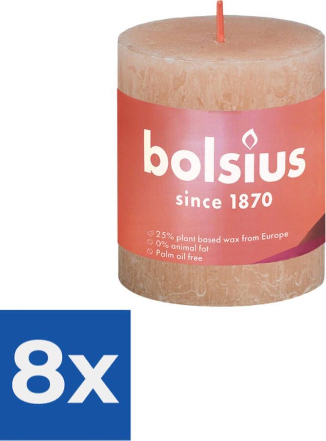 Bolsius Stompkaars Misty Pink Ø68 mm Hoogte 8 cm Roze Grijs 35 Branduren Voordeelverpakking 8 stuks