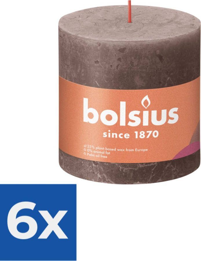 Bolsius Stompkaars Rustic Taupe Ø100 mm Hoogte 10 cm Taupe 62 branduren Voordeelverpakking 6 stuks