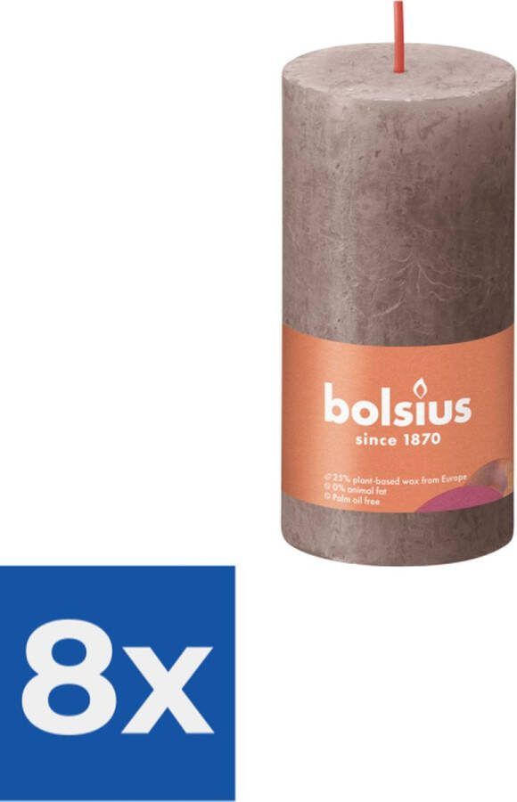 Bolsius Stompkaars Rustic Taupe Ø50 mm Hoogte 10 cm Taupe 30 branduren Voordeelverpakking 8 stuks