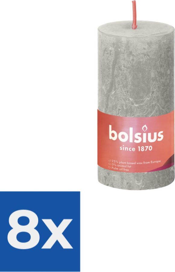 Bolsius Stompkaars Sandy Grey Ø50 mm Hoogte 10 cm Zandgrijs 30 branduren Voordeelverpakking 8 stuks