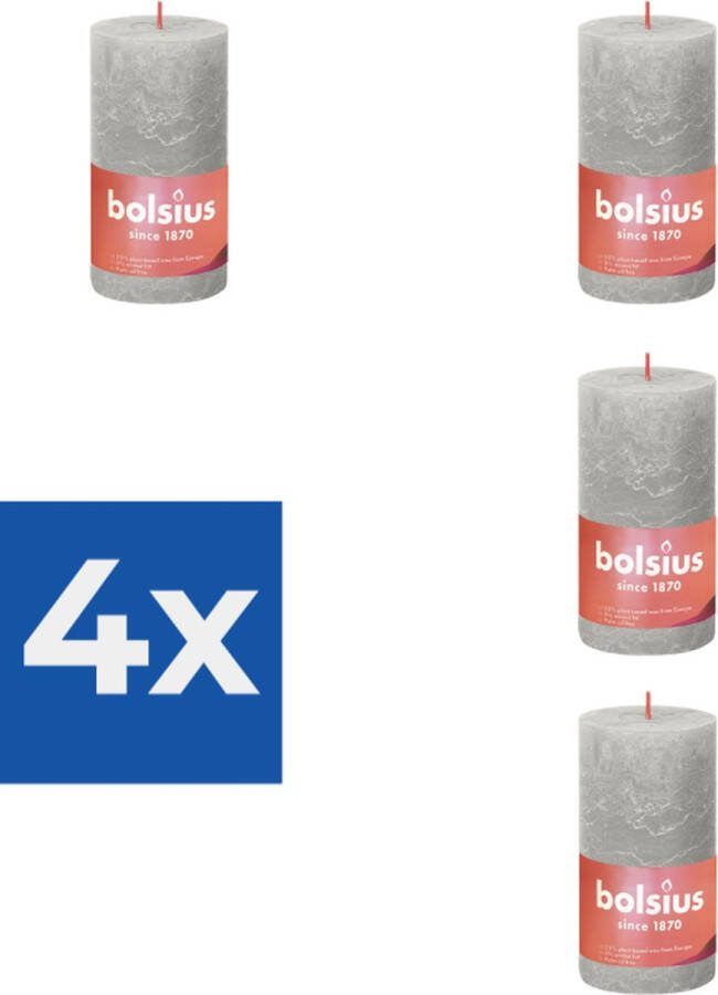 Bolsius Stompkaars Sandy Grey Ø68 mm Hoogte 13 cm Zandgrijs 60 branduren Voordeelverpakking 4 stuks