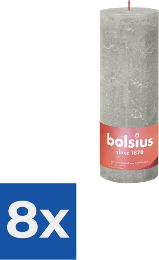 Bolsius Stompkaars Sandy Grey Ø68 mm Hoogte 19 cm Zandgrijs 85 Branduren Voordeelverpakking 8 stuks
