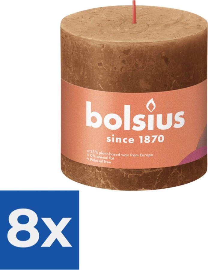 Bolsius Stompkaars Spice Brown Ø100 mm Hoogte 10 cm Kaneel 62 branduren Voordeelverpakking 8 stuks