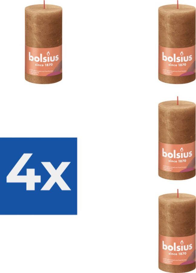 Bolsius Stompkaars Spice Brown Ø68 mm Hoogte 13 cm Kaneel 60 Branduren Voordeelverpakking 4 stuks