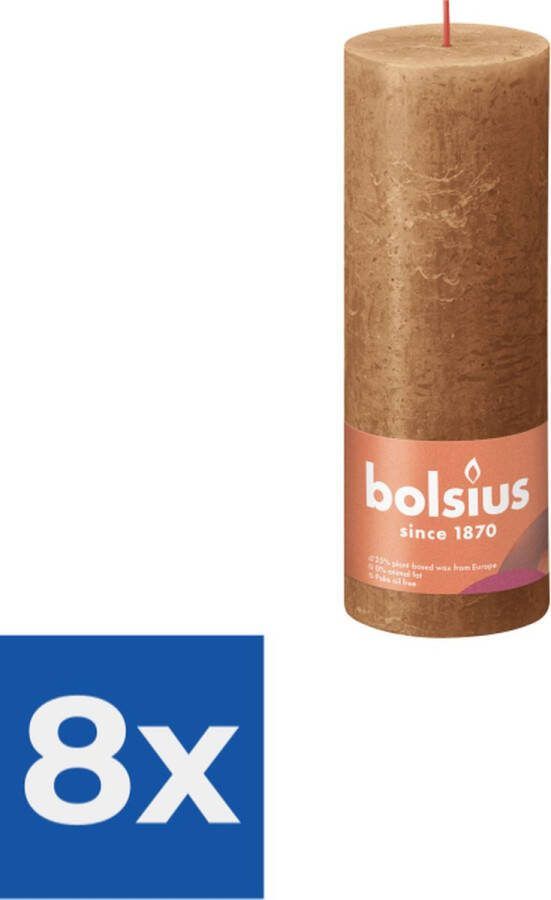 Bolsius Stompkaars Spice Brown Ø68 mm Hoogte 19 cm Kaneel 85 Branduren Voordeelverpakking 8 stuks
