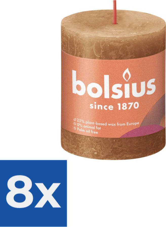 Bolsius Stompkaars Spice Brown Ø68 mm Hoogte 8 cm Kaneel 35 branduren Voordeelverpakking 8 stuks