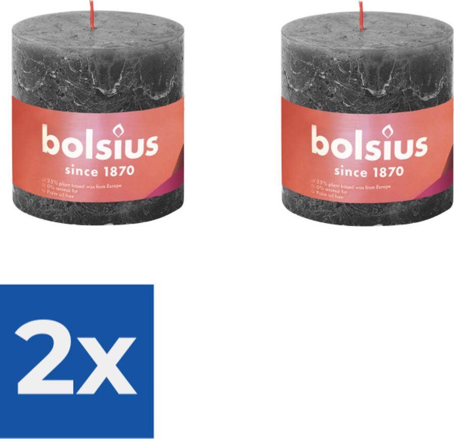 Bolsius Stompkaars Stormy Grey Ø100 mm Hoogte 10 cm Donkergrijs 62 branduren Voordeelverpakking 2 stuks