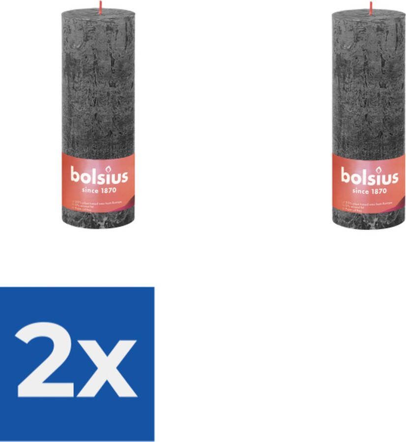 Bolsius Stompkaars Stormy Grey Ø68 mm Hoogte 19 cm Donkergrijs 85 Branduren Voordeelverpakking 2 stuks