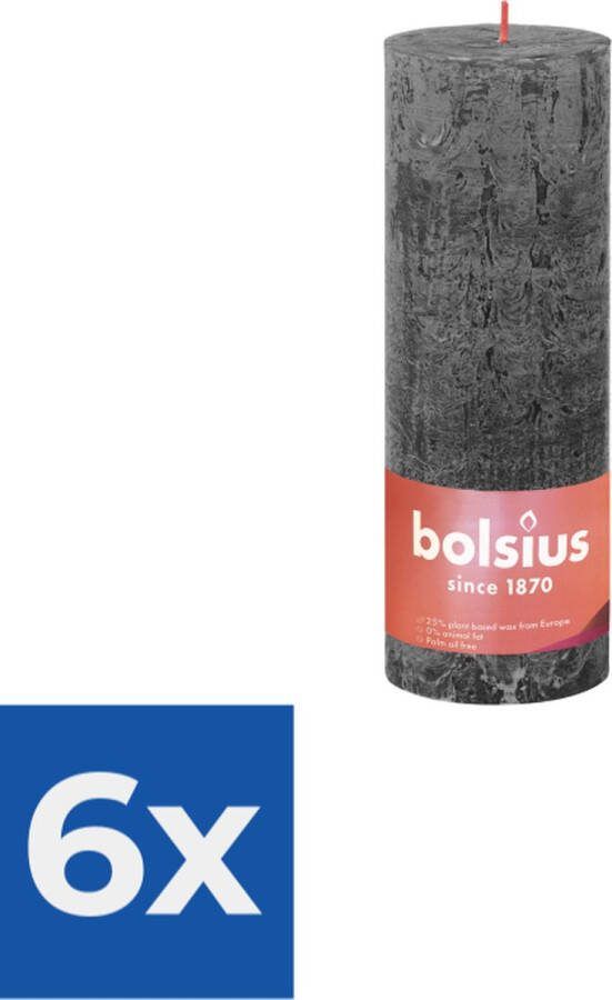 Bolsius Stompkaars Stormy Grey Ø68 mm Hoogte 19 cm Donkergrijs 85 Branduren Voordeelverpakking 6 stuks