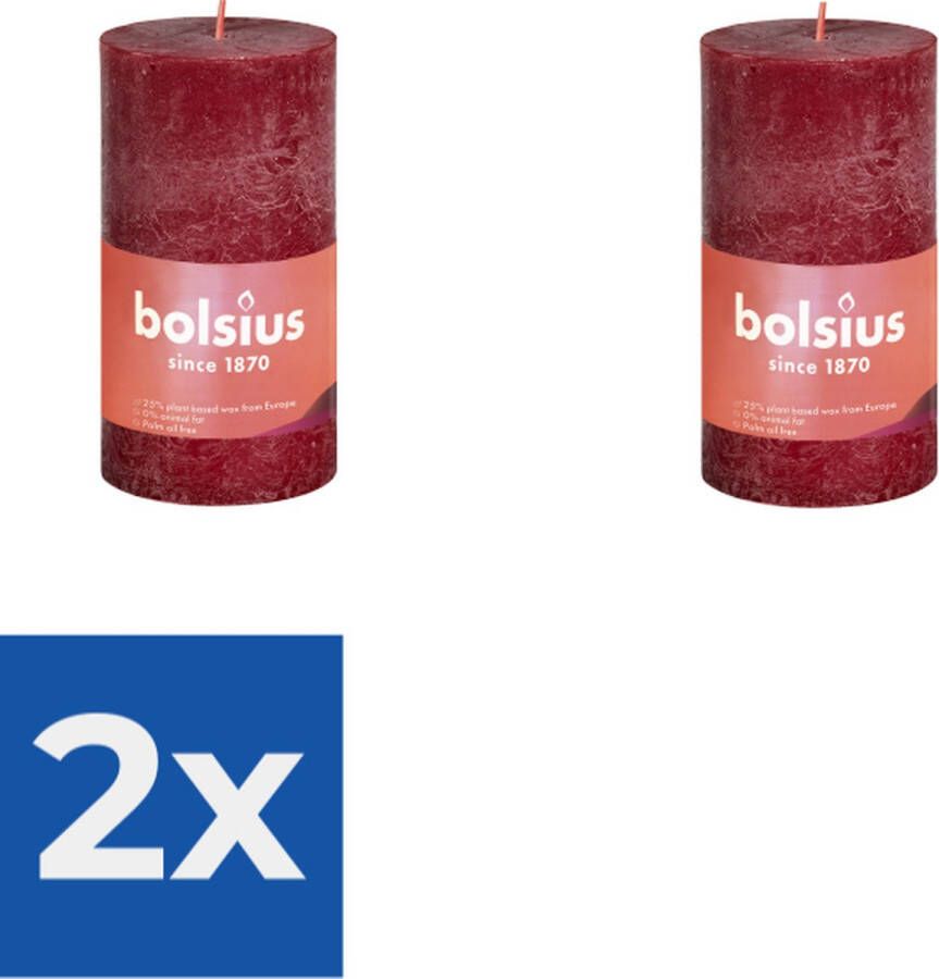 Bolsius Stompkaars Velvet Red Ø50 mm Hoogte 10 cm Donkerrood 30 branduren Voordeelverpakking 2 stuks