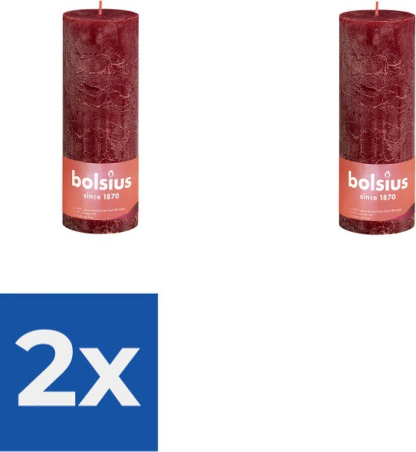Bolsius Stompkaars Velvet Red Ø68 mm Hoogte 19 cm Donkerrood 85 Branduren Voordeelverpakking 2 stuks