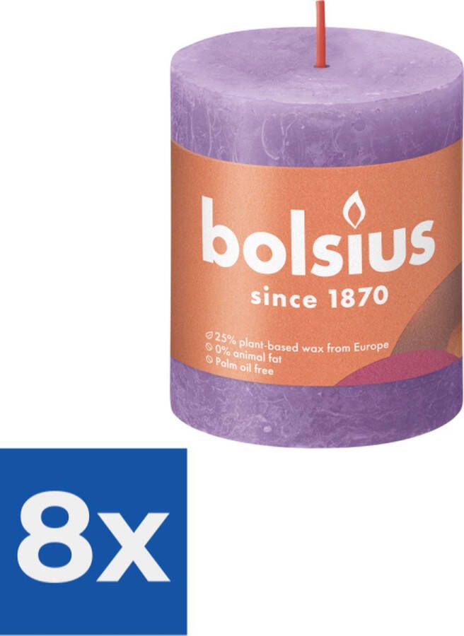 Bolsius Stompkaars Vibrant Violet Ø68 mm Hoogte 8 cm Violet 35 Branduren Voordeelverpakking 8 stuks