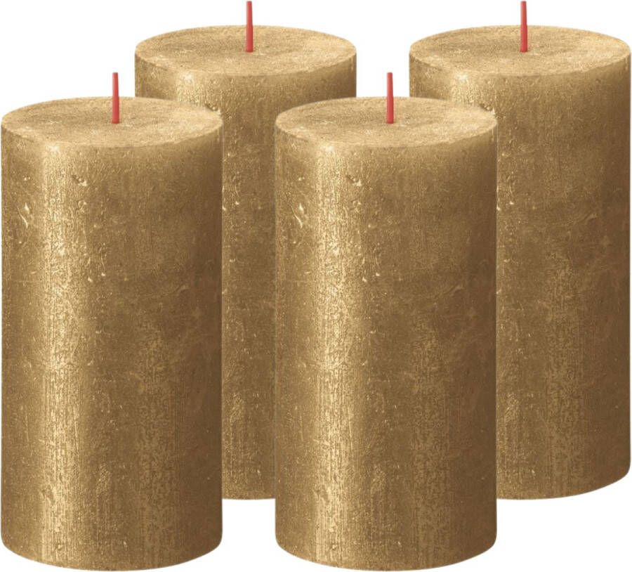 Bolsius Stompkaarsen Shimmer 4 st rustiek 130x68 mm goudkleurig