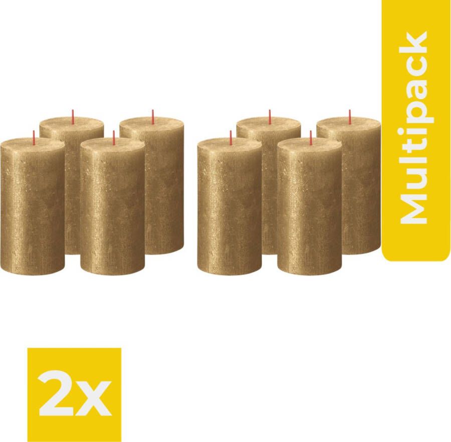 Bolsius Stompkaarsen Shimmer 4 st rustiek 130x68 mm goudkleurig Kaarsen Voordeelverpakking 2 stuks
