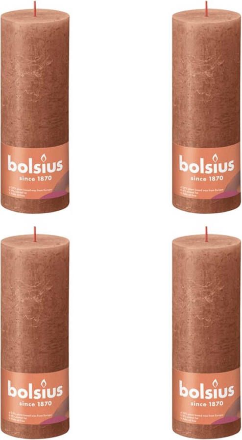 Bolsius 4 stuks terracotta rustiek stompkaarsen 190 68(85 uur)Eco Shine Rusty Pink