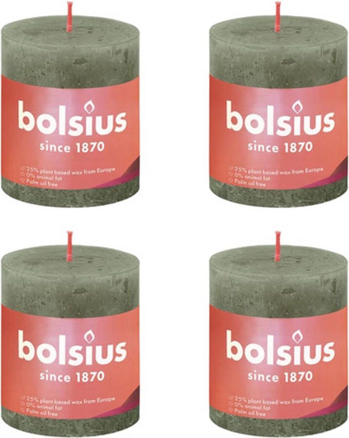 Bolsius Stompkaarsen Shine 4 st rustiek 80x68 mm fris olijfkleurig