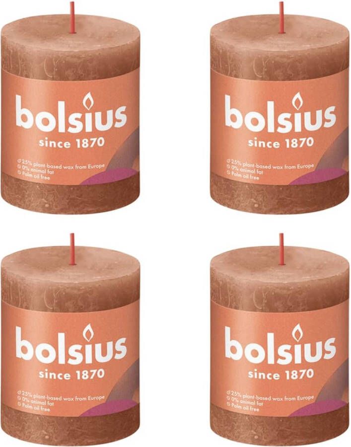 Bolsius 4 stuks terracotta rustiek stompkaarsen 80 68(35 uur)Eco Shine Rusty Pink