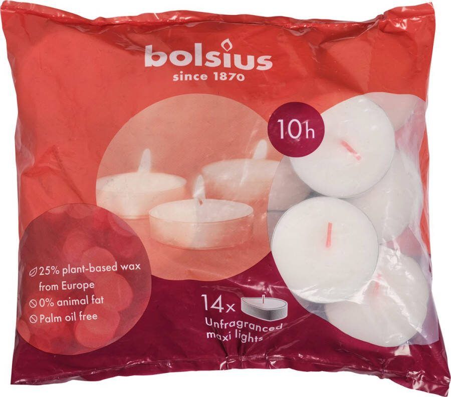 Bolsius waxinelichtjes Maxi 10 branduren (14 stuks)