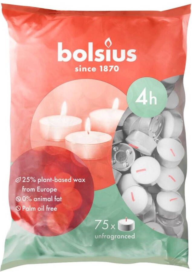 Bolsius Theelicht wit 4u 75st zak