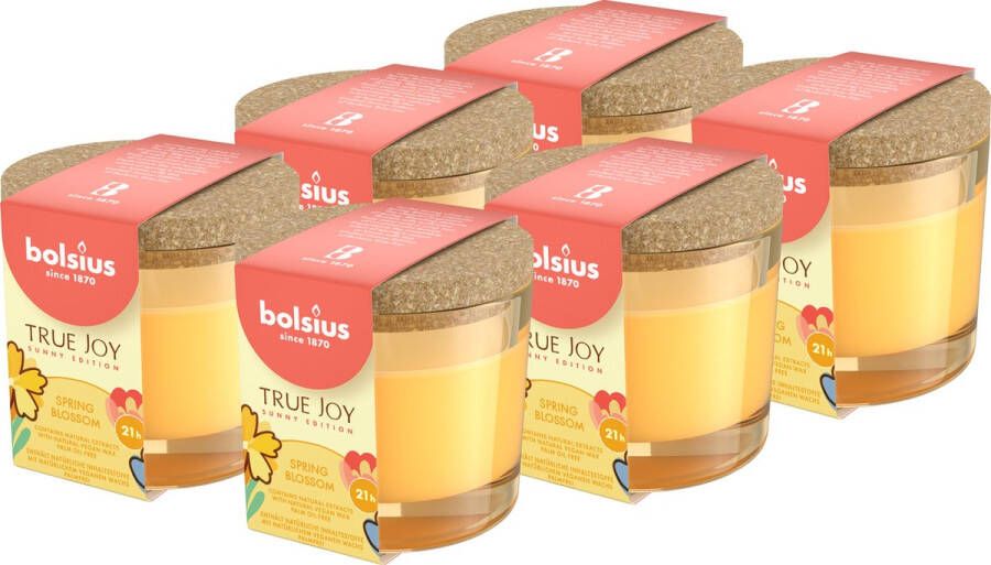 Bolsius True Joy 6 Geurkaarsen met Kurken Deksel Spring Blossom Geel Voordeelverpakking Geur Kaars