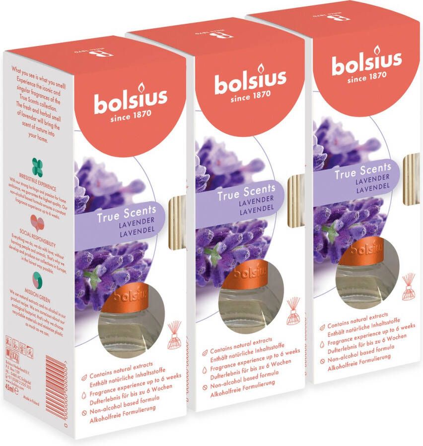 Bolsius True Scents Geurstokjes Lavendel 3 stuks Voordeelverpakking 45ml