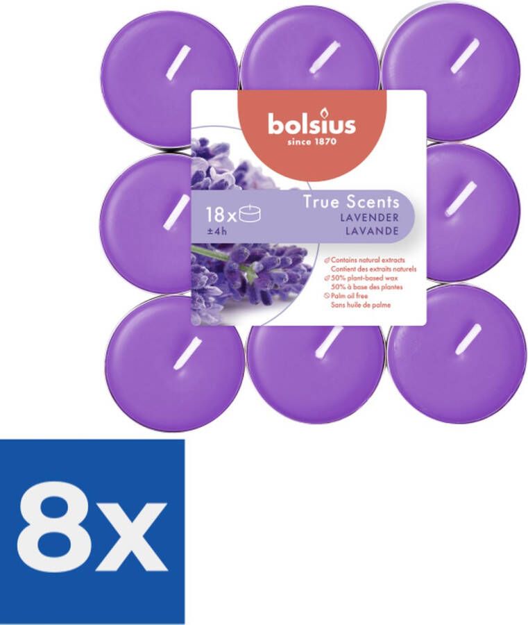 Bolsius True Scents theelichten lavendel (18st) Voordeelverpakking 8 stuks