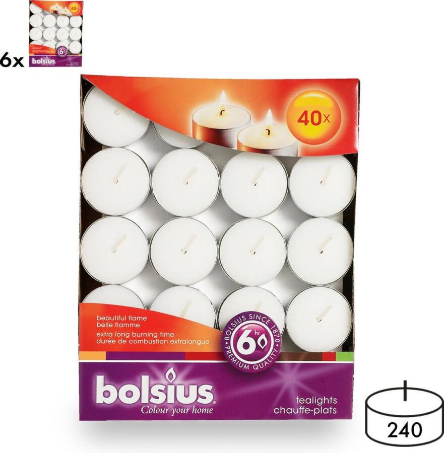Bolsius 240 Waxinelichtjes Theelichtjes Wit 6 branduren Grootverpakking Voordeelverpakking
