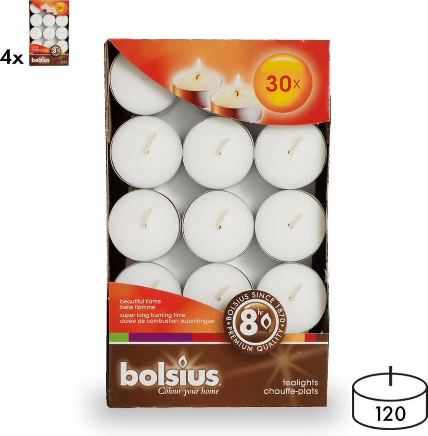 Bolsius Waxinelichtjes Theelichtjes Wit 8 branduren 120 stuks