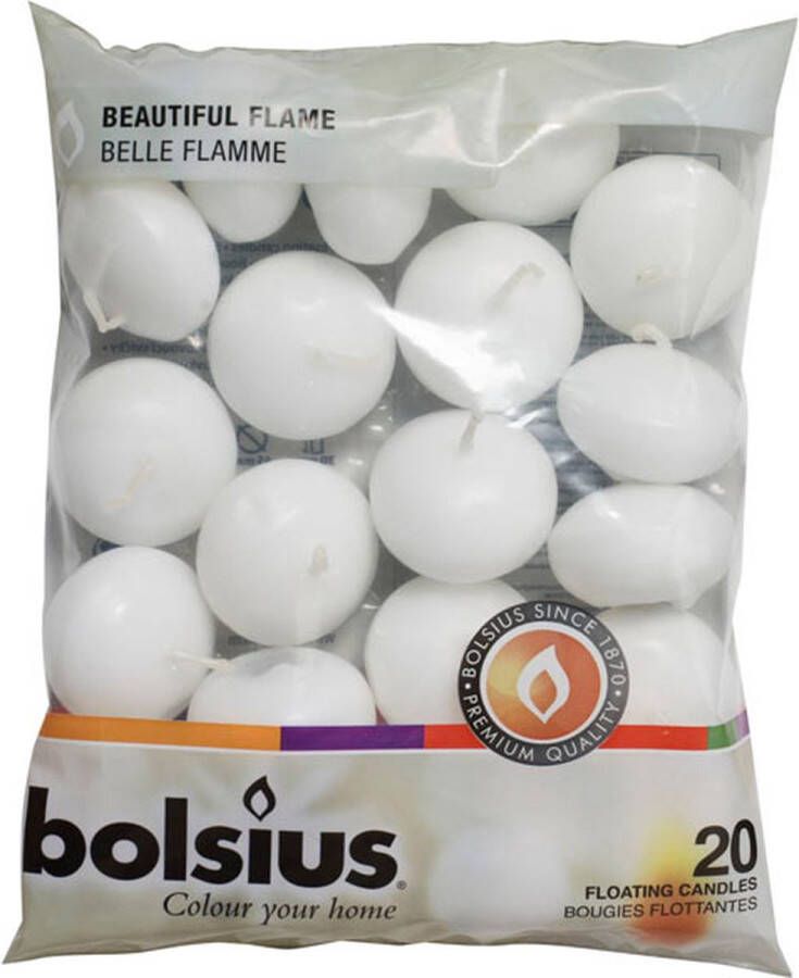 Bolsius witte 4 5-uurs drijfkaarsen set van 20 stuks