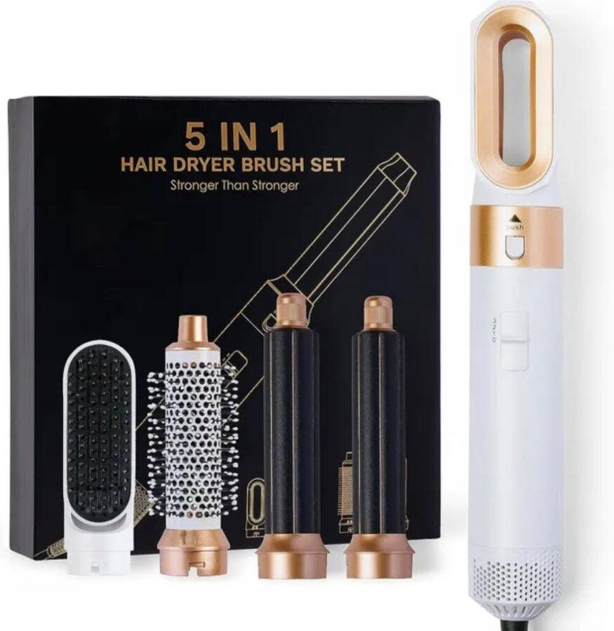 Bolspace 5 in 1 Multistyler Haarfohn 5 in 1 hairstyler Krulborstel Stijltang Volume geven Gladmaken Haar krullen Automatische krultang Stijltangen Multi Styler Föhn Fohn borstel Krultang 5 in 1 goud