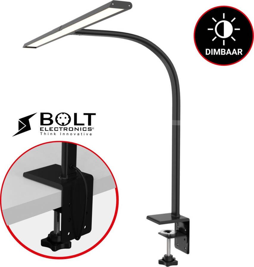 Bolt Electronics BLIQ700B LED Bureaulamp met Klem – Duurzame Monitor Lamp – Leeslamp met Dimfunctie – Draaibaar en Kantelbaar – 15 Watt – Zwart