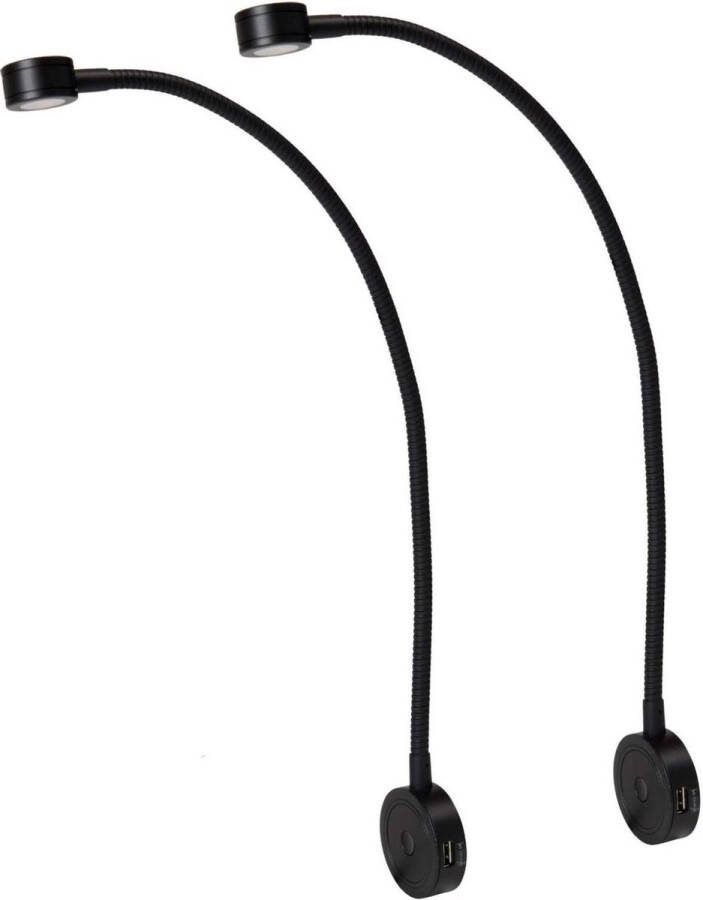 Bolt Electronics Bolt Electronics – Leeslamp – Bedlampje – Leeslamp slaapkamer – Flexibel – LED – 1001-A – Dimbaar – met 2 x USB Zwart – 2 stuks CE 2020 L4cm x B4cm x H53cm