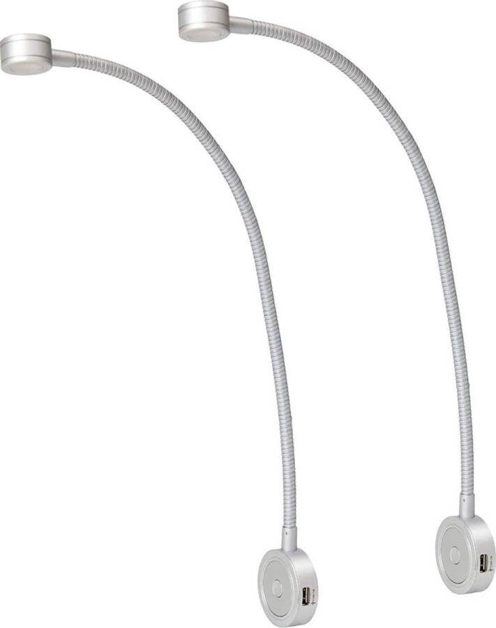 Bolt Electronics Bolt Electronics – Leeslamp – Bedlampje – Leeslamp slaapkamer – Leeslampje voor boek – Flexibel leeslampje – LED – 1001-A – Dimbaar – met 2 x USB Aluminium – 2 stuks CE 2020