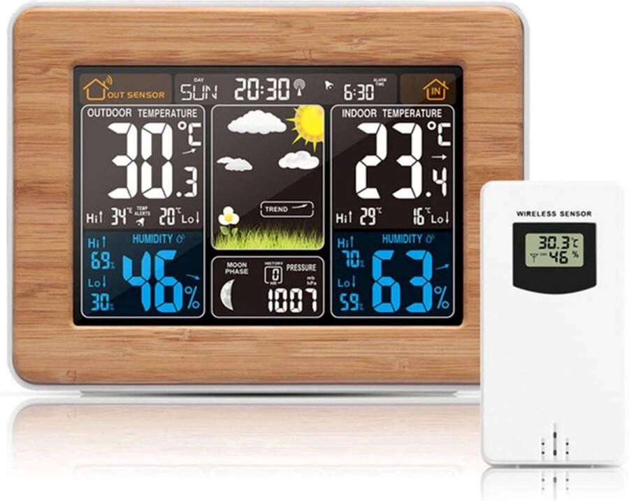 Bolture Indoor Outdoor Thermometer Draadloze Weerstations Digitale Voorspelling StationTemperatuur Vochtigheidsmonitor voor Thuis met Backlight Wekkers