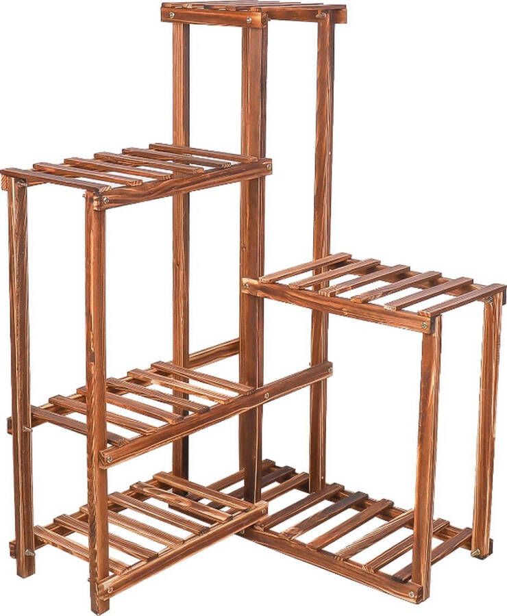 Bolture Plant Hoek Stand 6 Verdiepingen Houten Planken Indoor Outdoor Tuin Planken Rack Voor Bloemen Vetplanten Planten