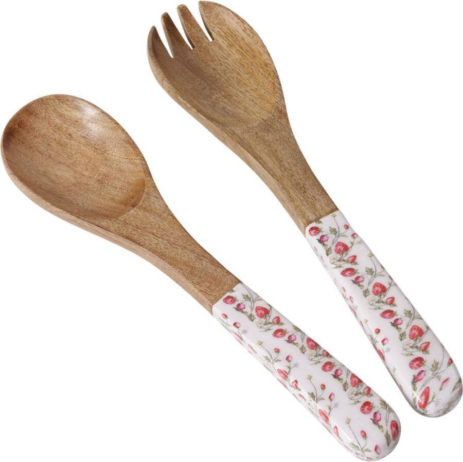 Boltze Home Boltze Saladebestek van mangohout met aardbeienmotief EMILY