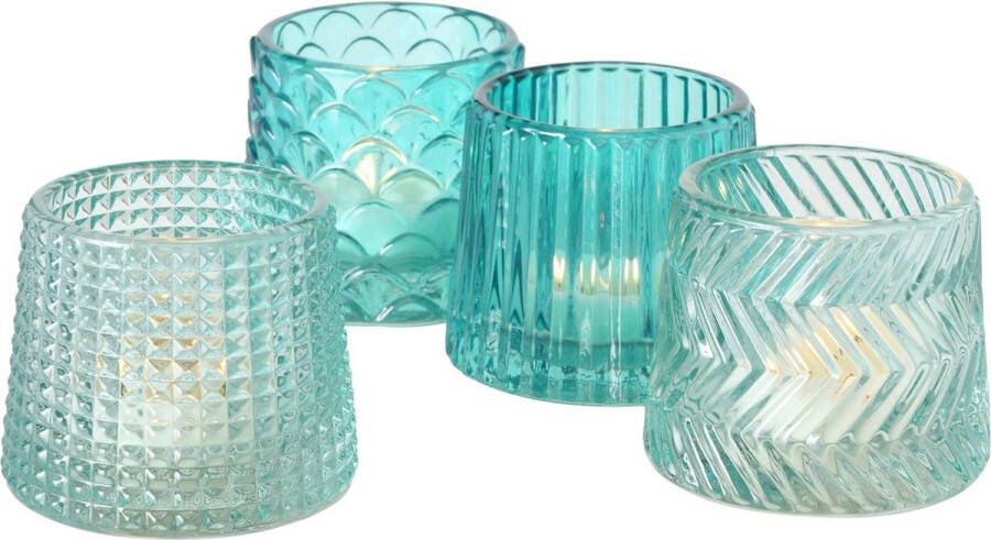 Boltze Home Theelichthouder glas Sabena Aqua blauw- verkrijgbaar in 4 verschillende prints