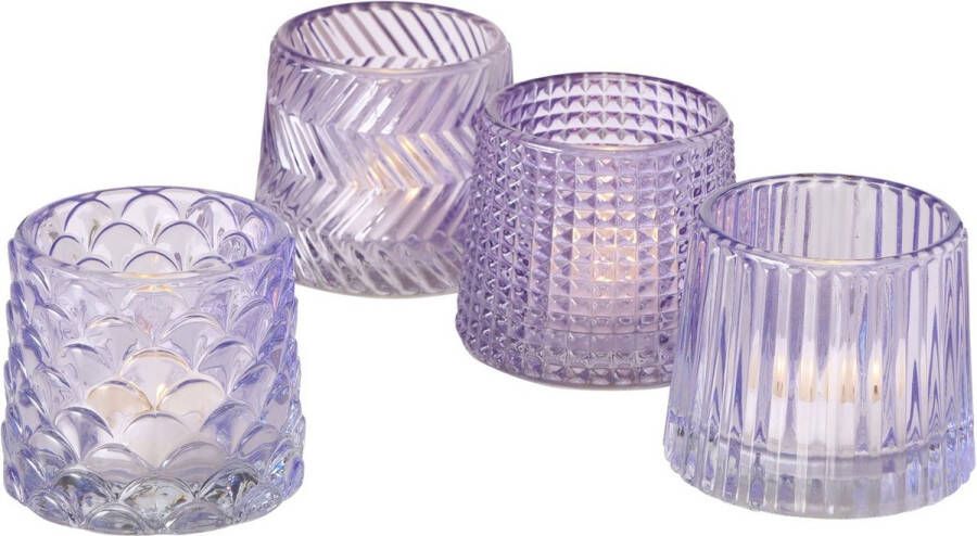 Boltze Home Theelichthouder glas Sabena Lila verkrijgbaar in 4 verschillende prints
