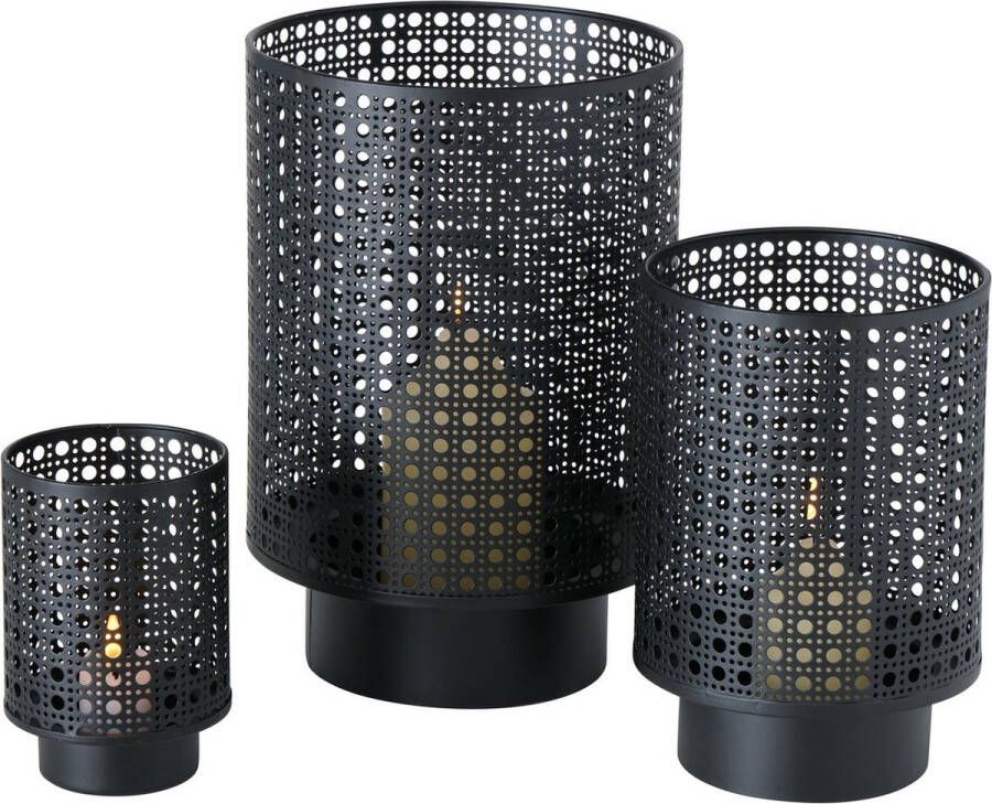 Boltze Mooie set van 3 mat zwart windlichten