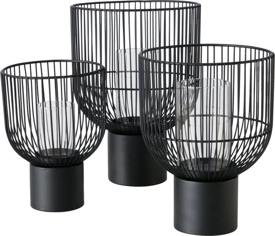 Boltze Set van 3 windlichten Cindy metaal zwart