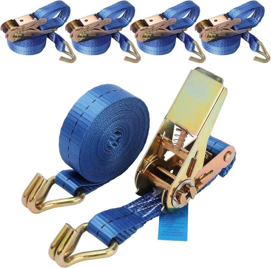 BOMKEE 4 stuks 800 kg 5 m spanbanden met ratel sjorband spanband ratelspanband heavy duty verstelbare sjorbanden met haken snelspanriem voor motorfiets cargo vrachtwagens trailer
